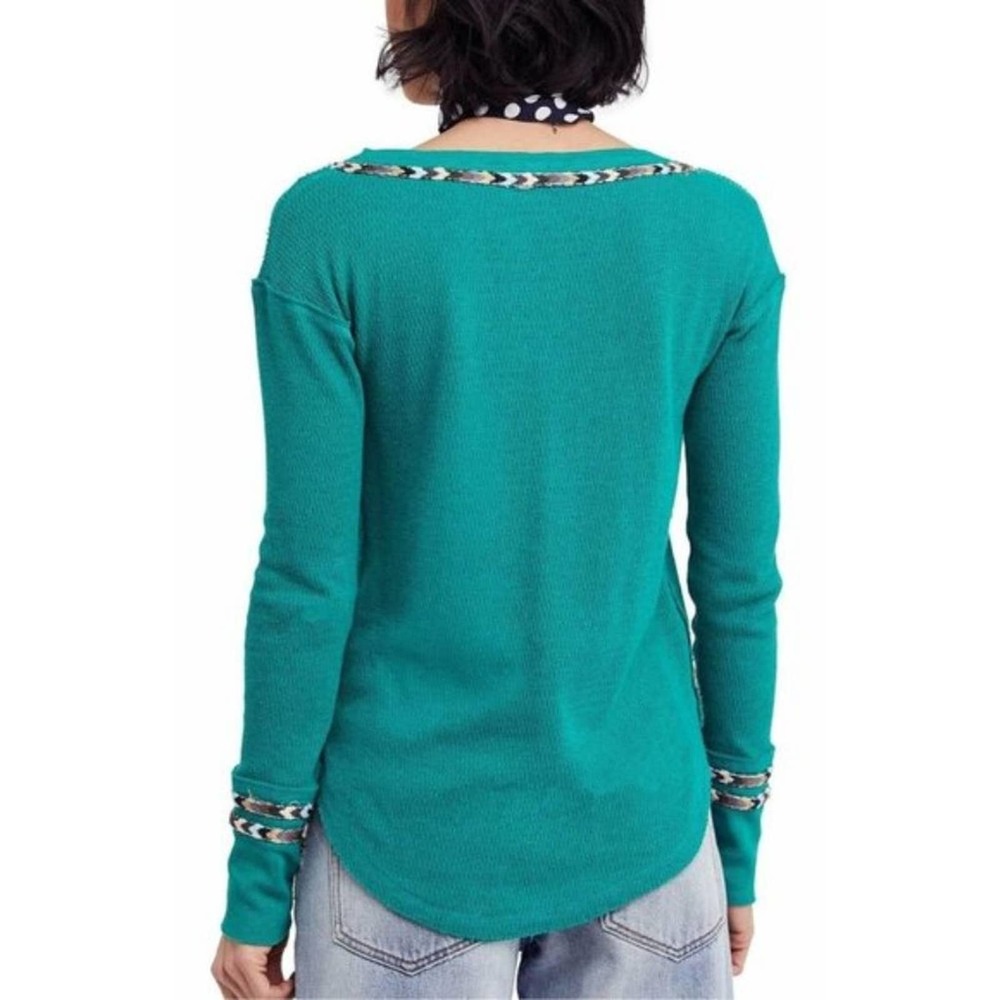 Free People Teal Long Sleeve Top - Picture 2 of 7